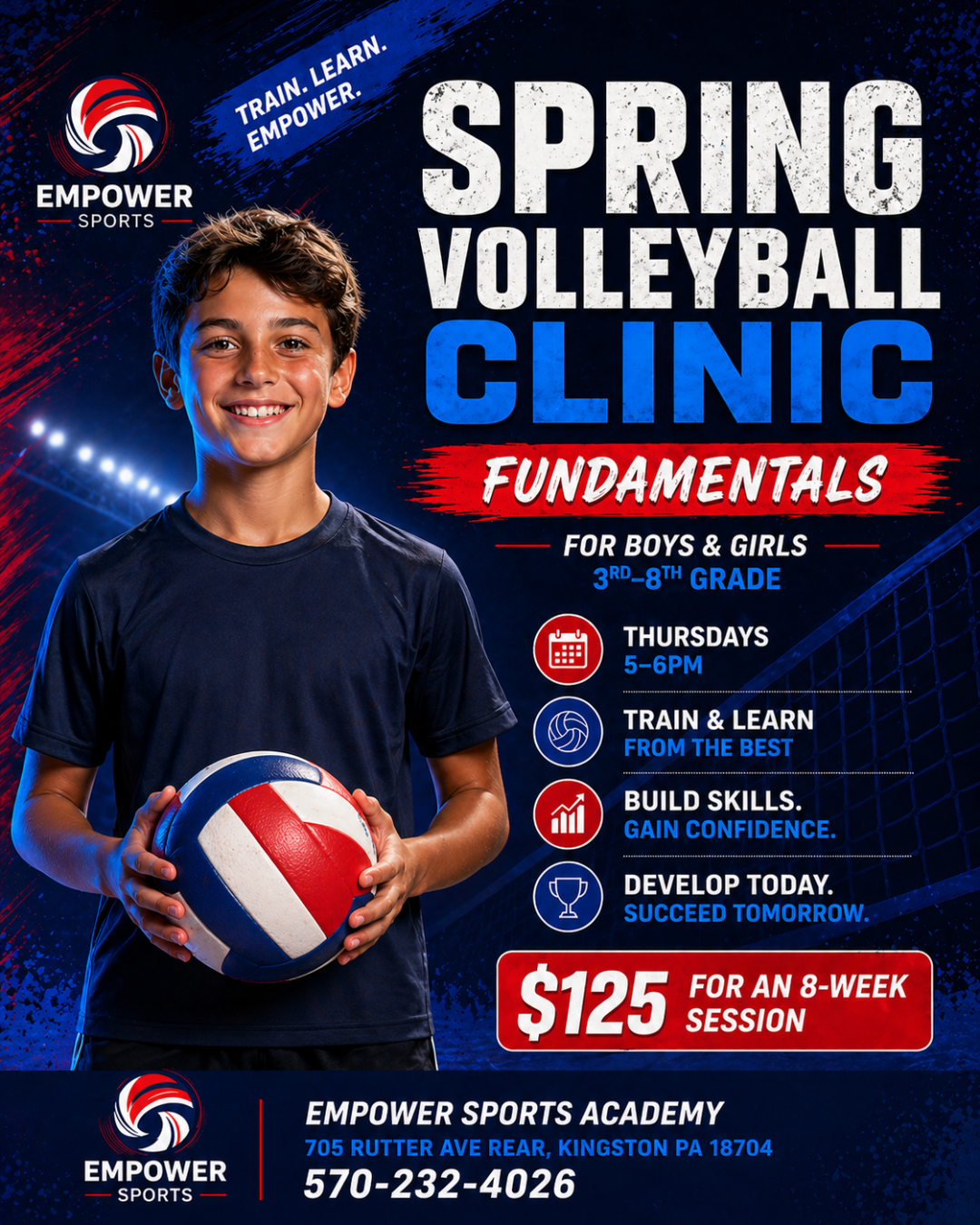 flyer for spring youth volleyball clinic
