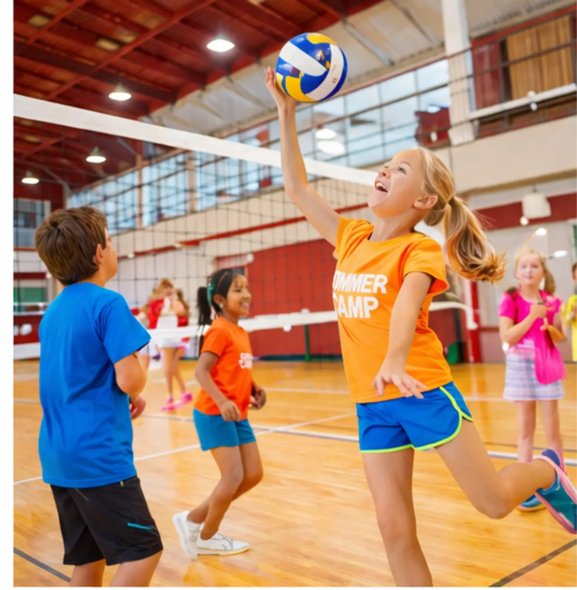 kids playing volleyball during camp