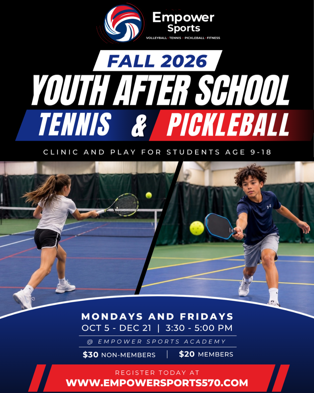 youth afterschool tennis and pickleball clinic